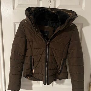 Zara Brown Cropped Puffer Jacket with Hood